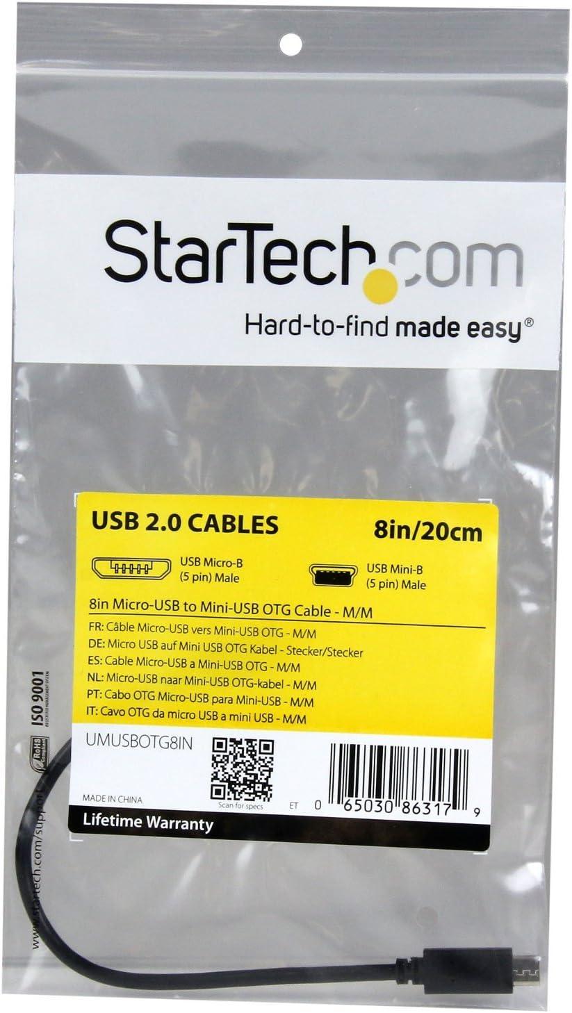 image:imageStarTechcom 8in USB OTG Cable Micro USB to Mini USB MM USB OTG Mobile Device Adapter Cable 8 inch UMUSBOTG8INBlack