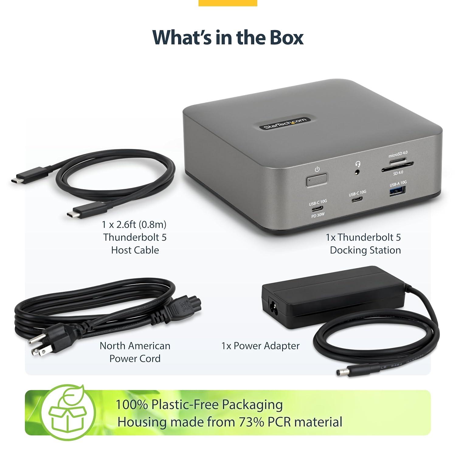 image:imageStarTech Thunderbolt 5 Dock Dual 8K 60Hz Triple 4K for Windows Up to Dual 6K 60Hz for Mac TB5 amp USB4 Docking Station with 120Gbps max Transfer 140W PD 30W Phone USB 10Gbps