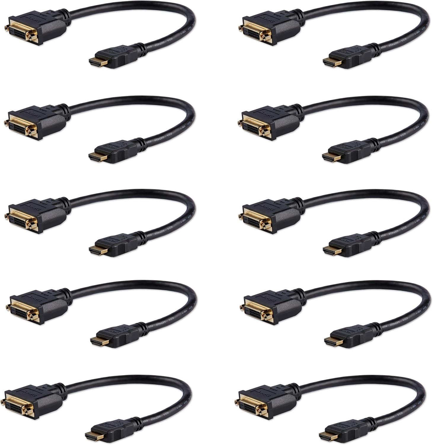 image:imageStarTechcom 8 in 20cm HDMI to DVI Adapter DVID to HDMI 1920x1200p 10 Pack HDMI Male to 24 Pin DVID Female Digital Monitor Adapter Cable MF HDMI to DVI Display Cord Black HDDVIMF8IN10PK
