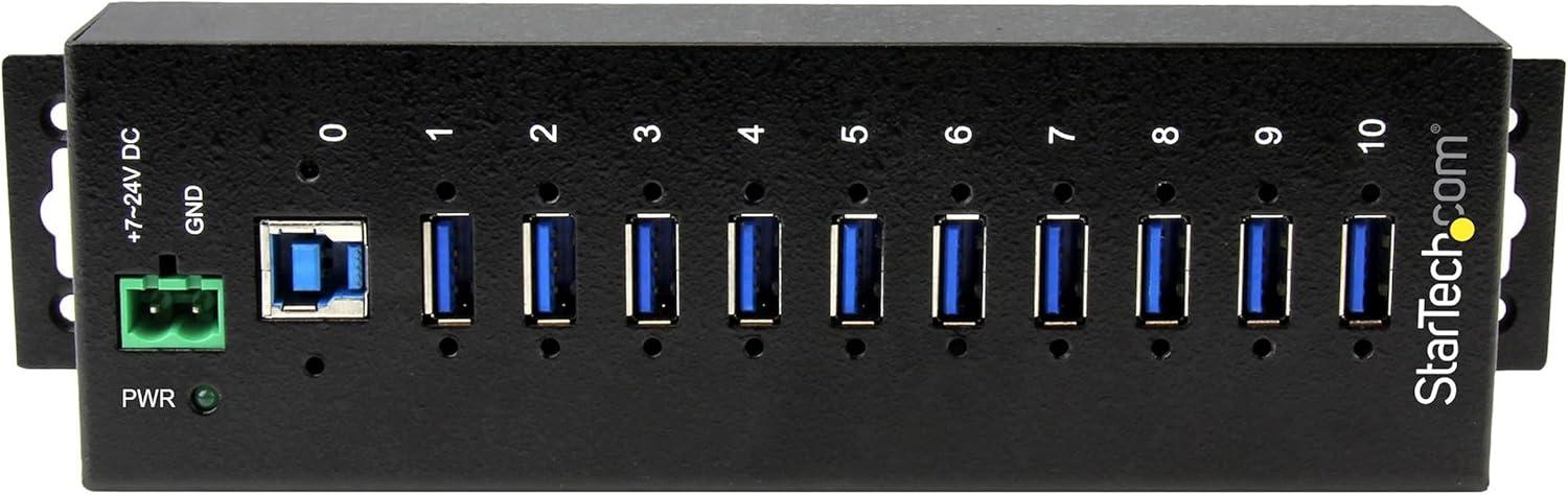 image:imageStarTechcom 10Port USB 30 Hub 5Gbps Metal Industrial USBA Hub with ESD amp Surge Protection Din Rail Wall or Desk Mountable TAA Compliant USB Expander Hub ST1030USBM