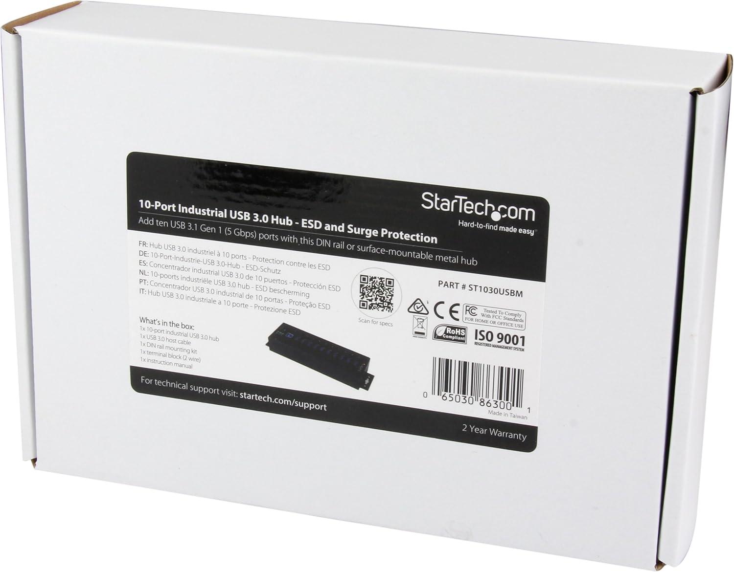 image:imageStarTechcom 10Port USB 30 Hub 5Gbps Metal Industrial USBA Hub with ESD amp Surge Protection Din Rail Wall or Desk Mountable TAA Compliant USB Expander Hub ST1030USBM