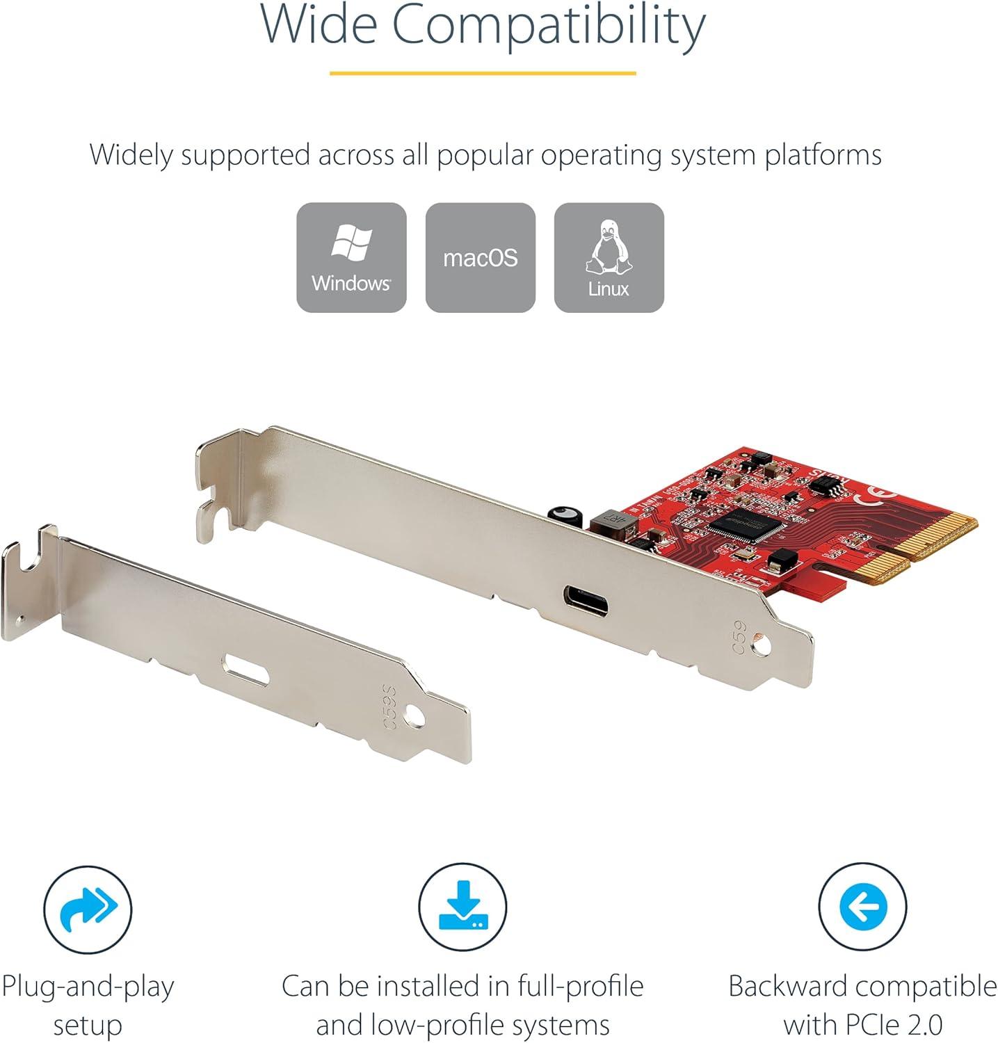 image:imageStarTechcom 1Port USB 32 Gen 2x2 PCIe Card USBC 20Gbps PCI Express 30 x4 Adapter Data Only WindowsmacOSLinux TAA
