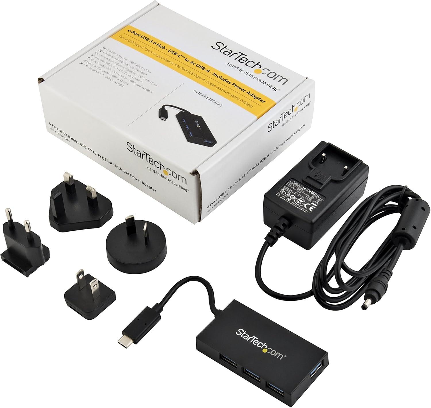 image:imageStarTechcom 4 Port USB C Hub  C to 4x A  USB 30 Hub  4 Port USB Hub with Power Adapter  USB C to USB Adapter  USB Multiport HubBlack