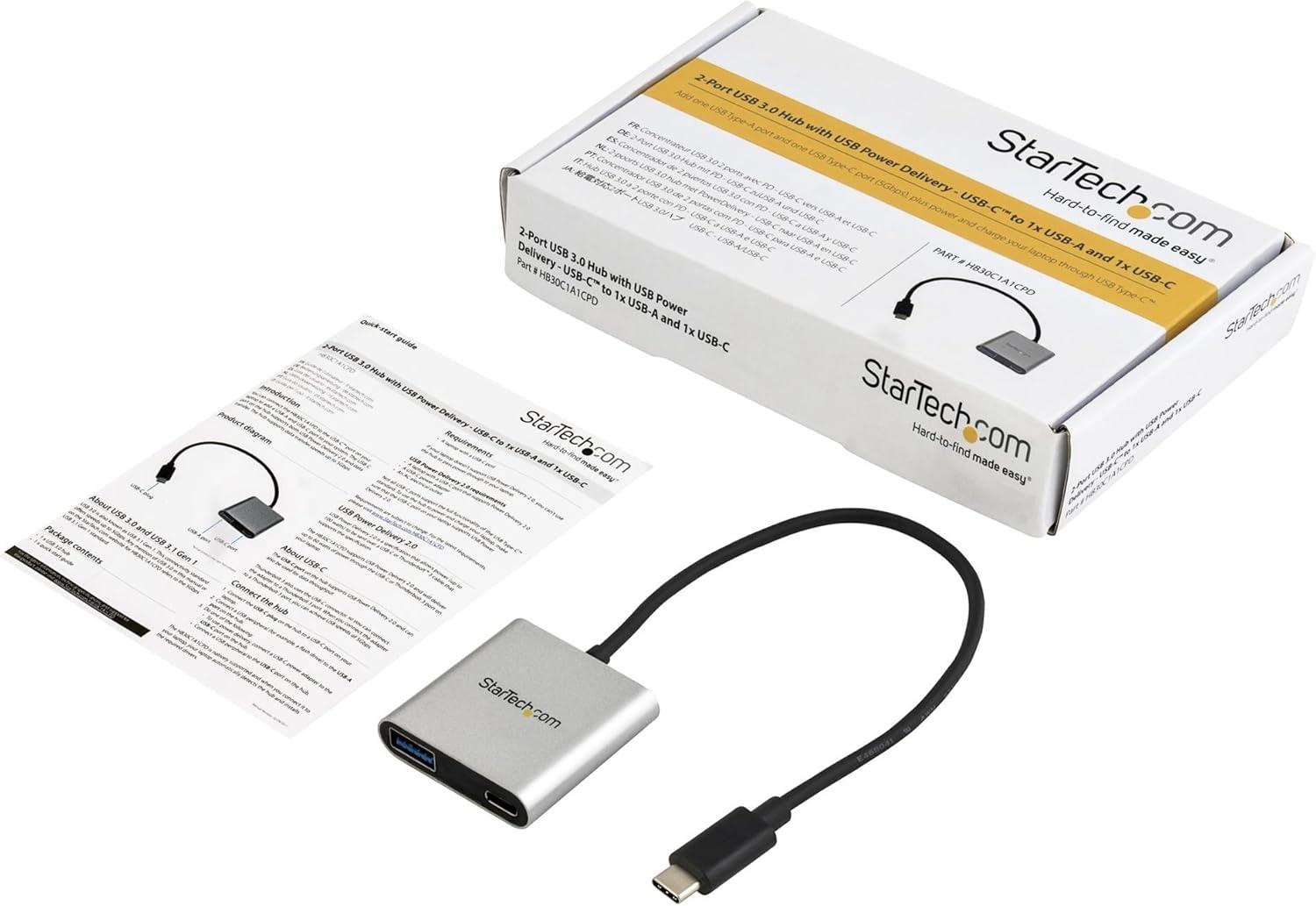 image:imageStarTechcom 4Port USB 30 Hub Powered USB 30 Hub USBC to 1x USBC and 3X USBA Adapter USB 30 5Gbps USBC Port Expander White TAA HB30C3A1CFBAluminum with Laptop Charging