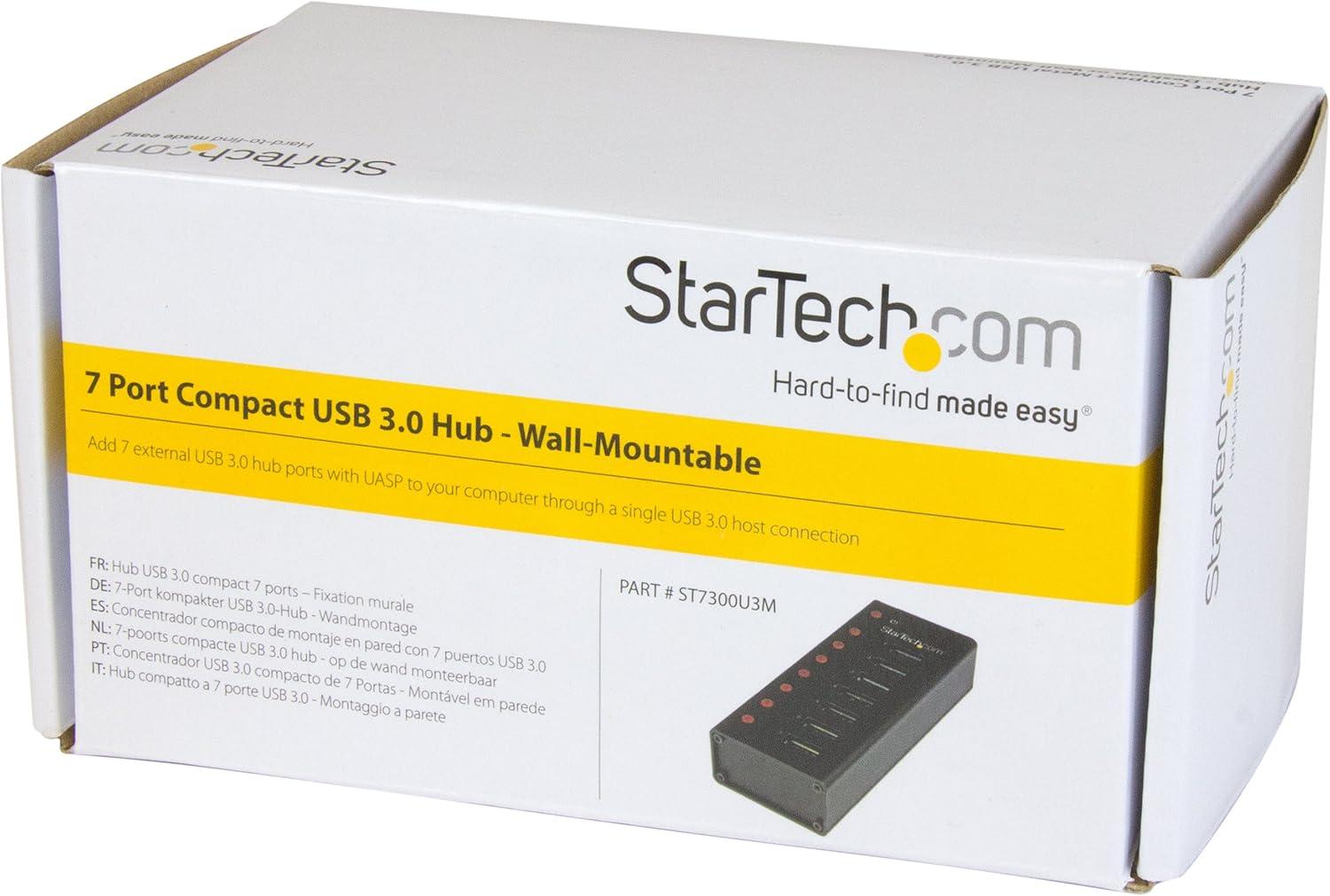 image:imageStarTechcom 7 Port USB 30 Hub 5 Gbps Metal Enclosure Desktop or Wall Mountable Rugged amp industrial Powered USB Expander and Splitter Hub ST7300U3MBlack Metal