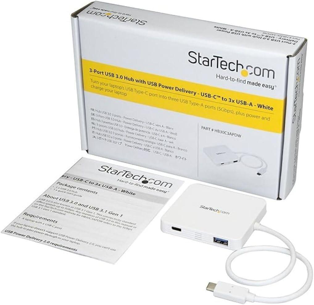 image:imageStarTechcom USB C Hub Powered White 3 Port USBC to USBA 3X and GbE RJ45 1x USB to Ethernet USB Port Expander HB30C3APDW