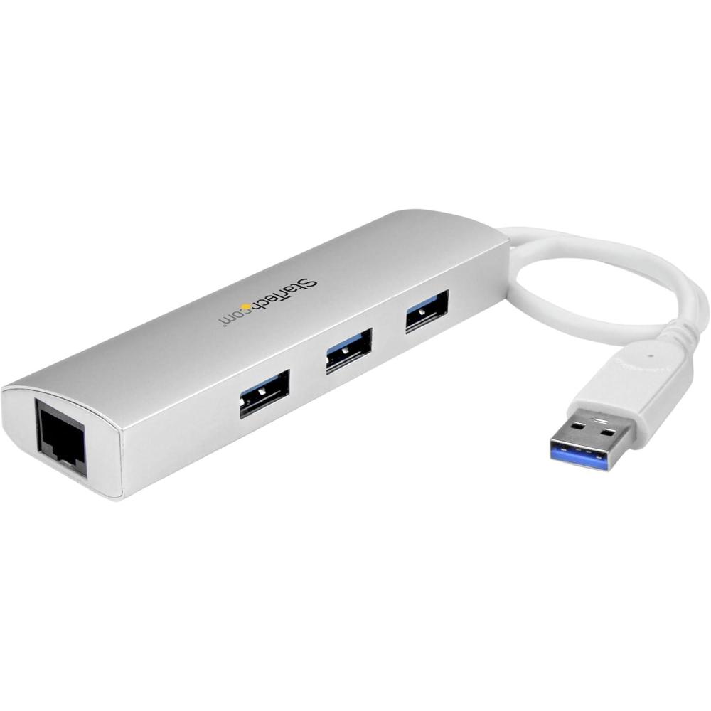 image:imageStarTechcom 3Port USB Hub with Ethernet 3x USBA Ports Gigabit Ethernet USB 32 5Gbps BusPowered Portable Laptop Hub