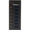 StarTech.com 7 Port USB 3.0 Hub (5 Gbps) – Metal Enclosure – Desktop or Wall Mountable – Rugged & industrial Powered USB Expander and Splitter Hub (ST7300U3M)(Black (Metal))