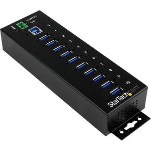 StarTech.com 10-Port USB 3.0 Hub – 5Gbps – Metal Industrial USB-A Hub with ESD & Surge Protection – Din Rail, Wall or Desk Mountable – TAA Compliant USB Expander Hub (ST1030USBM)