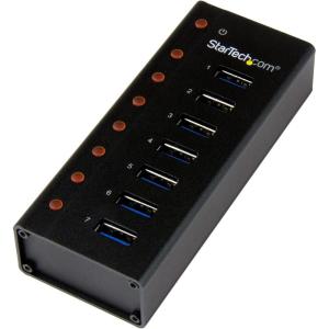 StarTech.com 7 Port USB 3.0 Hub (5 Gbps) – Metal Enclosure – Desktop or Wall Mountable – Rugged & industrial Powered USB Expander and Splitter Hub (ST7300U3M)(Black (Metal))