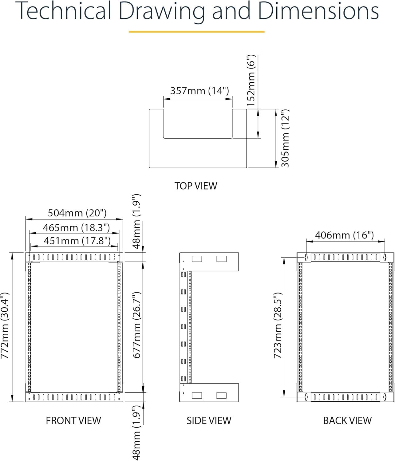 image:imageStarTechcom 2Post 15U HeavyDuty WallMount Network Rack 19 Open Frame Server Rack 12 Deep Wall Mount Data Rack for IT AV Patch Panel Computer Equipment RK15WALLO15U