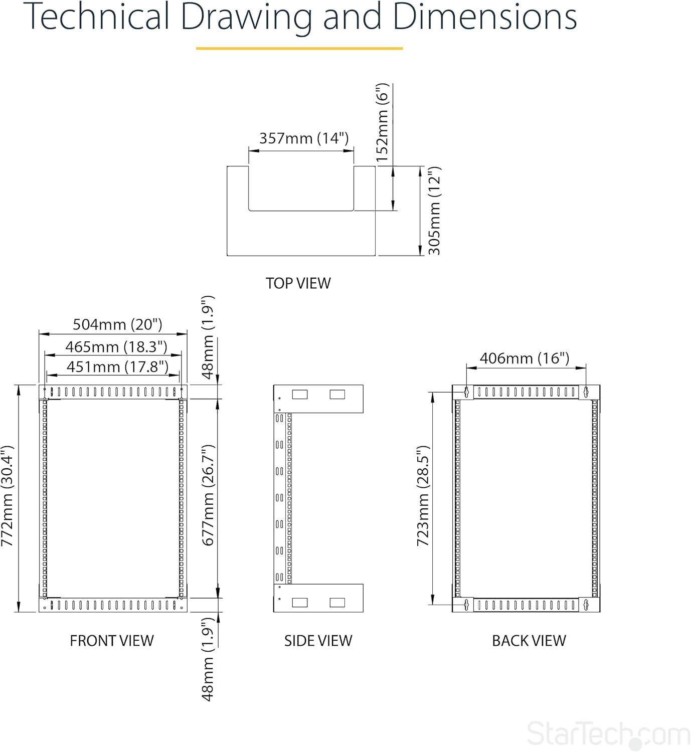 image:imageStarTechcom 2Post 15U HeavyDuty WallMount Network Rack 19 Open Frame Server Rack 12 Deep Wall Mount Data Rack for IT AV Patch Panel Computer Equipment RK15WALLO12U