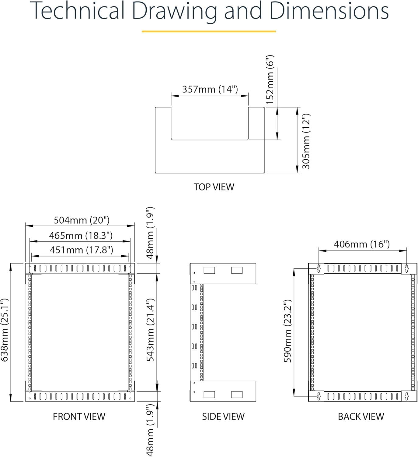 image:imageStarTechcom 2Post 15U HeavyDuty WallMount Network Rack 19 Open Frame Server Rack 12 Deep Wall Mount Data Rack for IT AV Patch Panel Computer Equipment RK15WALLO12U