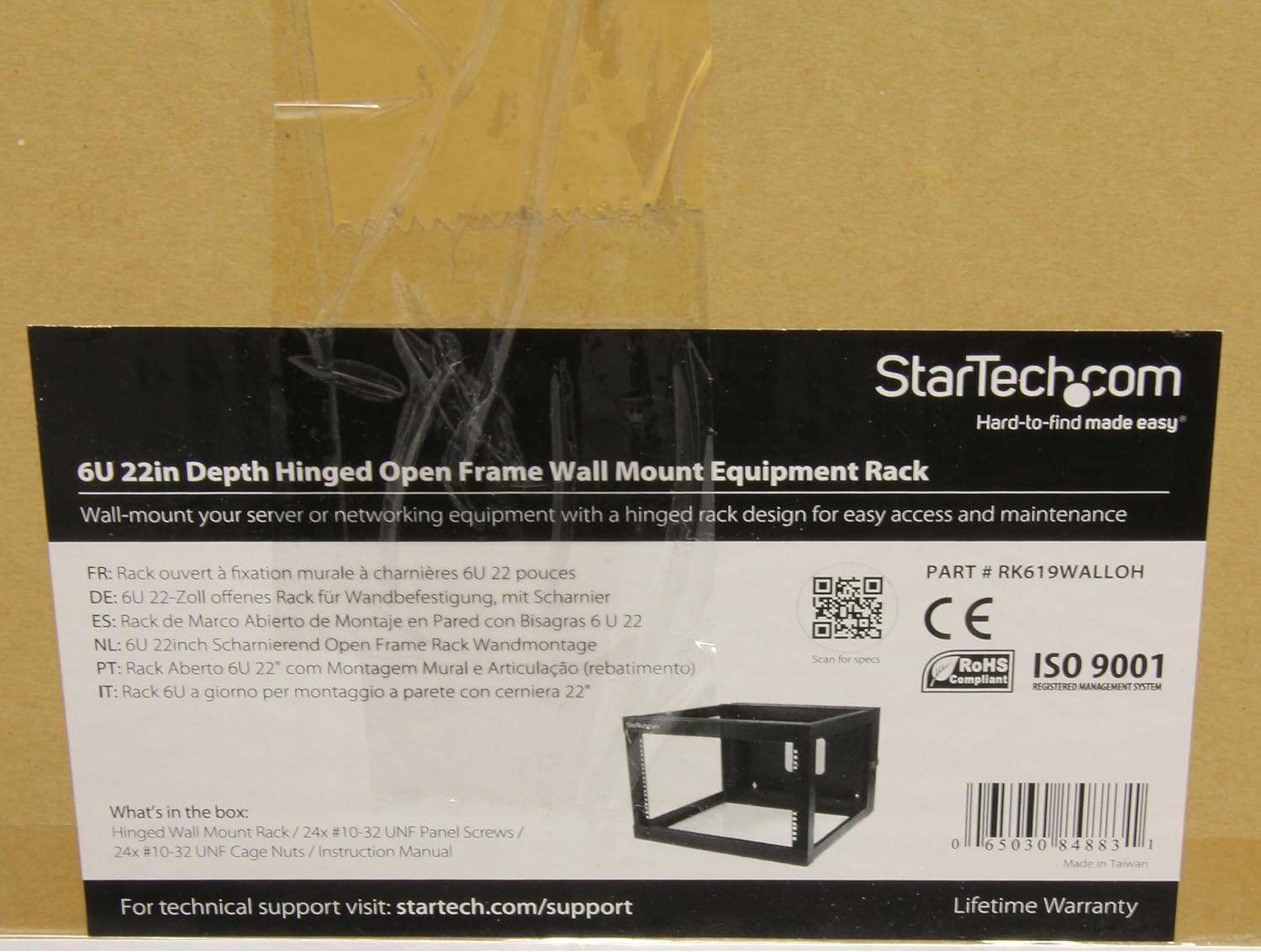 image:imageStarTechcom 4Post 12U Hinged WallMount Network Rack 19 Open Frame Server Rack with 198in Mounting Depth Wall Mount Swing Out Data Rack for IT AV Computer Equipment TAA RK1219WALLOH6U