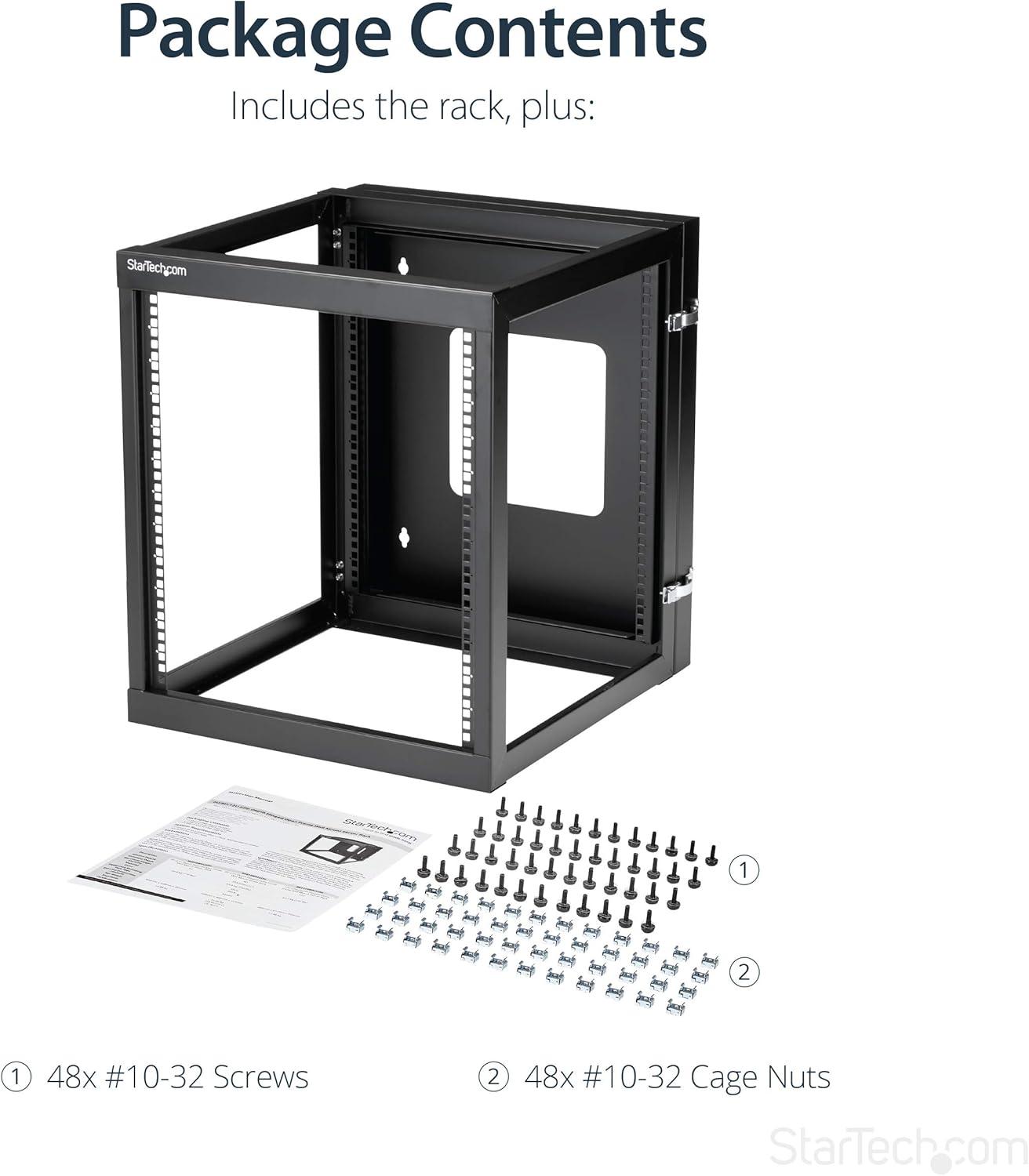 image:imageStarTechcom 4Post 12U Hinged WallMount Network Rack 19 Open Frame Server Rack with 198in Mounting Depth Wall Mount Swing Out Data Rack for IT AV Computer Equipment TAA RK1219WALLOH12U