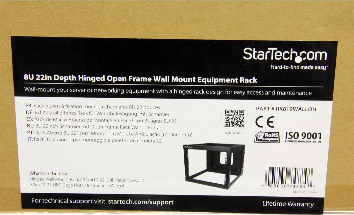 image:imageStarTechcom 4Post 12U Hinged WallMount Network Rack 19 Open Frame Server Rack with 198in Mounting Depth Wall Mount Swing Out Data Rack for IT AV Computer Equipment TAA RK1219WALLOH8U