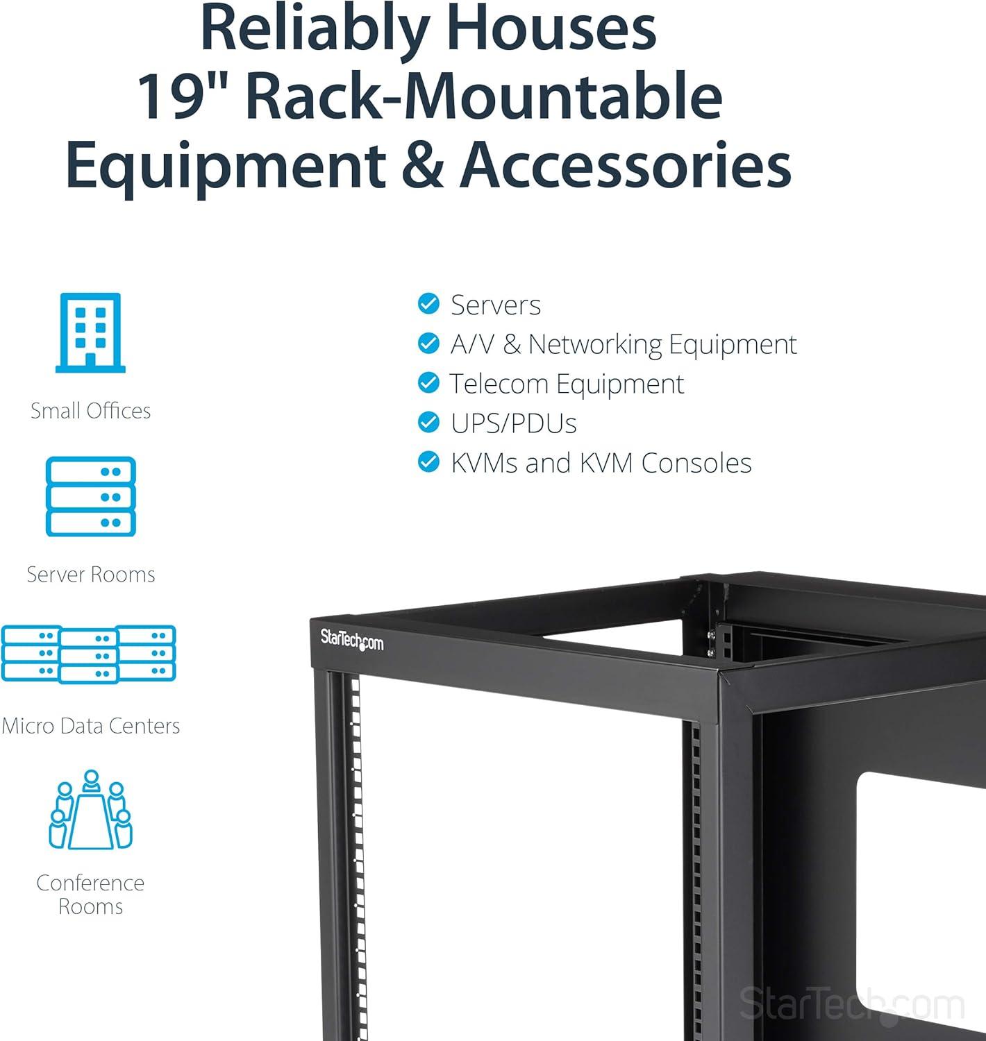 image:imageStarTechcom 4Post 12U Hinged WallMount Network Rack 19 Open Frame Server Rack with 198in Mounting Depth Wall Mount Swing Out Data Rack for IT AV Computer Equipment TAA RK1219WALLOH12U