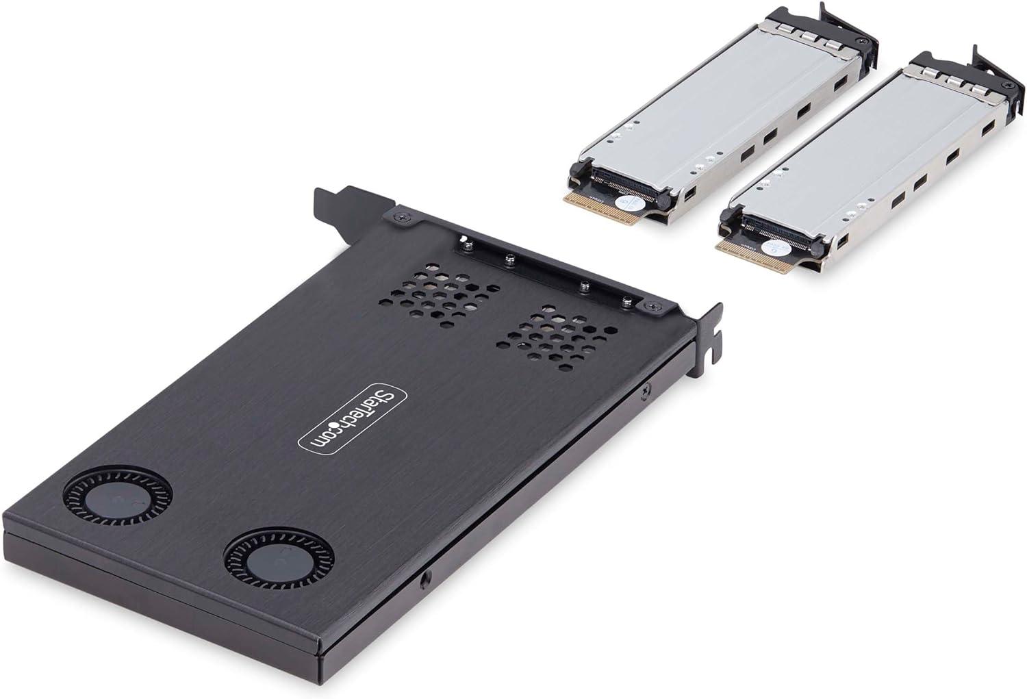 image:imageStarTechcom DualBay M2 NVMe SSD to PCIe x8 Removable Mobile Rack PCI Express Bifurcation Required ToolLess Install