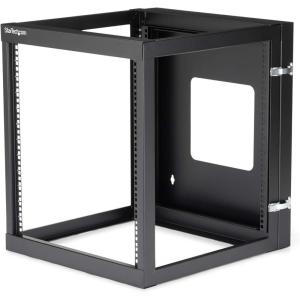 StarTech.com 4-Post 12U Hinged Wall-Mount Network Rack, 19″ Open Frame Server Rack with 19.8in Mounting Depth, Wall Mount Swing Out Data Rack for IT / AV / Computer Equipment, TAA (RK1219WALLOH)(12U)