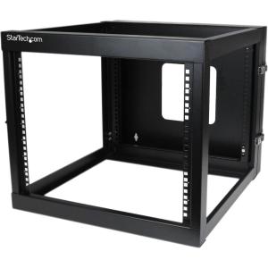 StarTech.com 4-Post 12U Hinged Wall-Mount Network Rack, 19″ Open Frame Server Rack with 19.8in Mounting Depth, Wall Mount Swing Out Data Rack for IT / AV / Computer Equipment, TAA (RK1219WALLOH)(8U)