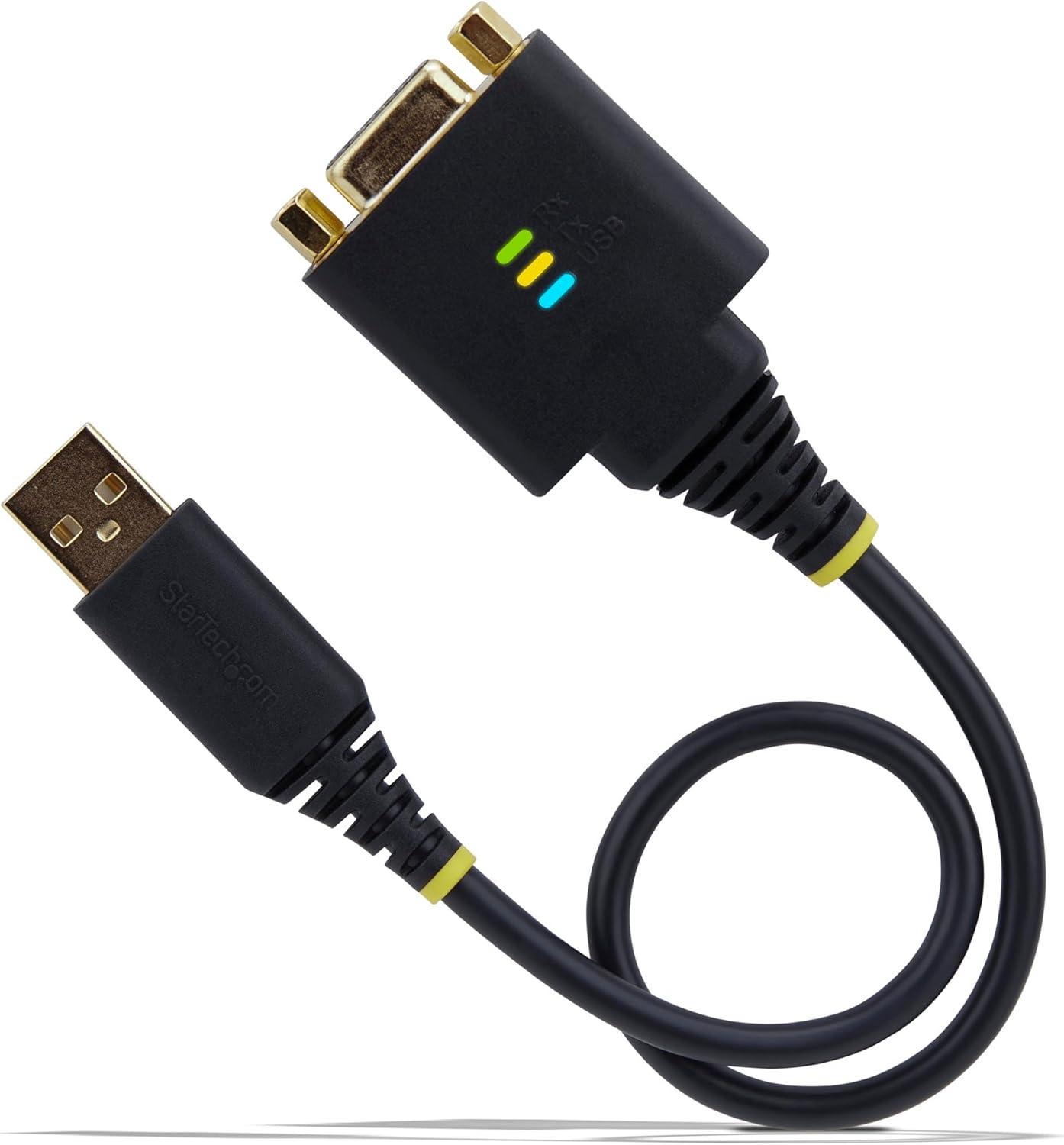 image:imageStarTech 6ft 2m USB to Null Modem Serial Adapter Cable COM Retention FTDI USBA to RS232 LED Indicators Changeable DB9 Screws Nuts1ft