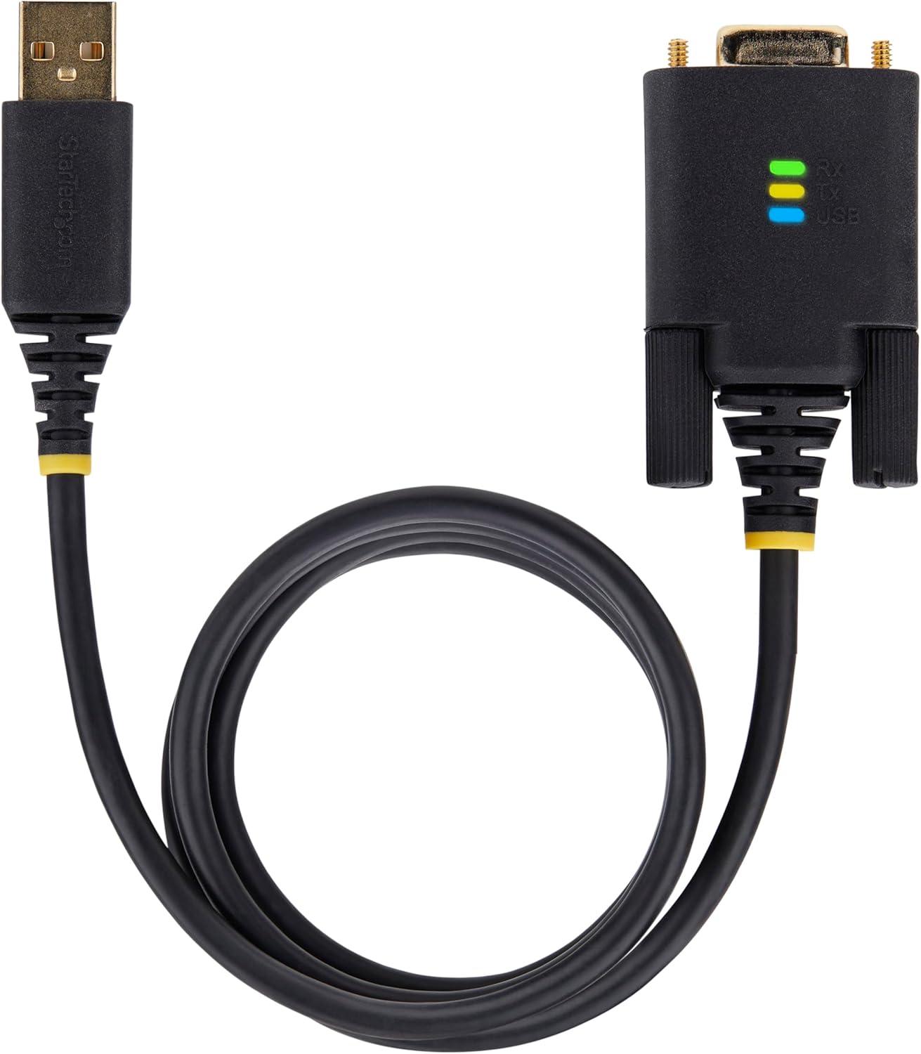 image:imageStarTech 6ft 2m USB to Null Modem Serial Adapter Cable COM Retention FTDI USBA to RS232 LED Indicators Changeable DB9 Screws Nuts6ft