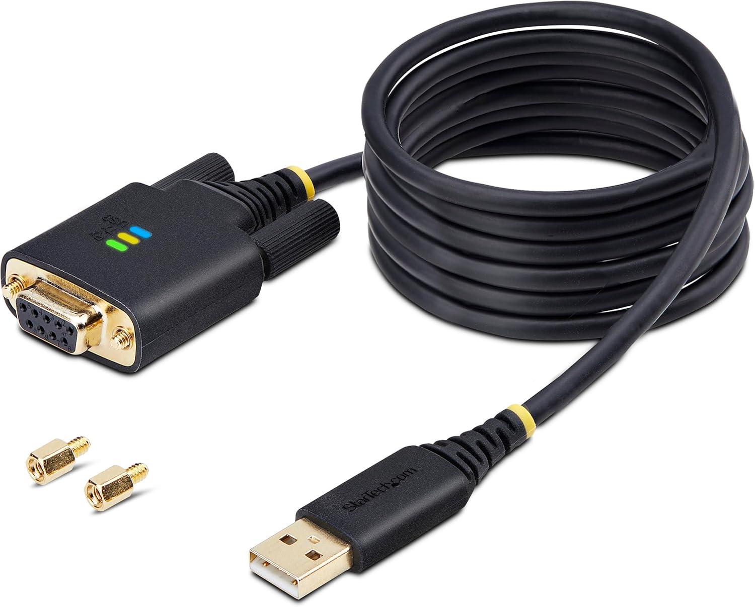 image:imageStarTech 6ft 2m USB to Null Modem Serial Adapter Cable COM Retention FTDI USBA to RS232 LED Indicators Changeable DB9 Screws Nuts6ft