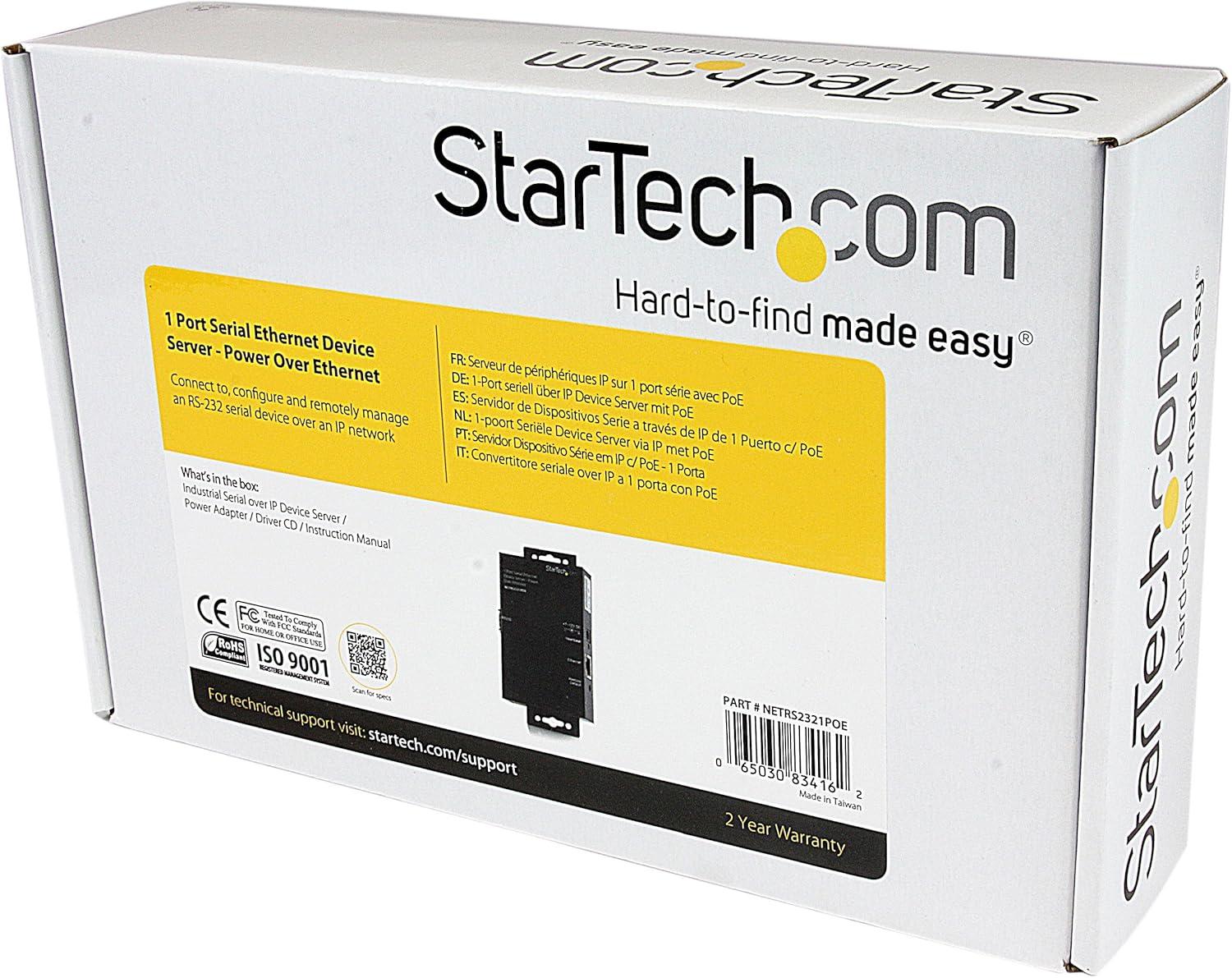 image:imageStarTechcom 1 Port RS232 Serial Ethernet Device Server PoE Power Over Ethernet TAA Replaced by I13PSERIALETHERNET