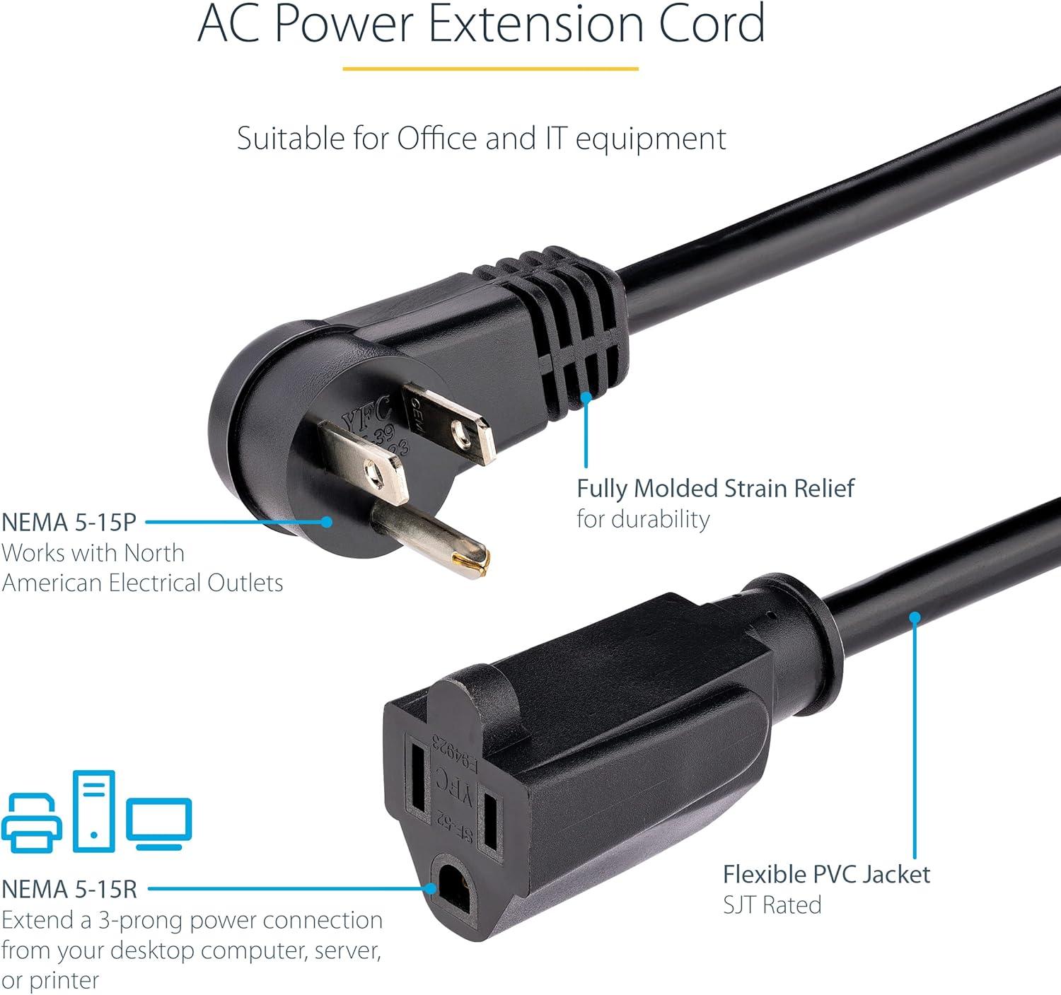 image:imageStarTechcom 3ft 1m Piggyback Power Extension Cord NEMA 515P to 2X NEMA 515R 16 AWG 125V15A UL Certified 1 to 2 Outlet Saver Extension Cord 3Prong Electrical Power Cable PAC10231 ft