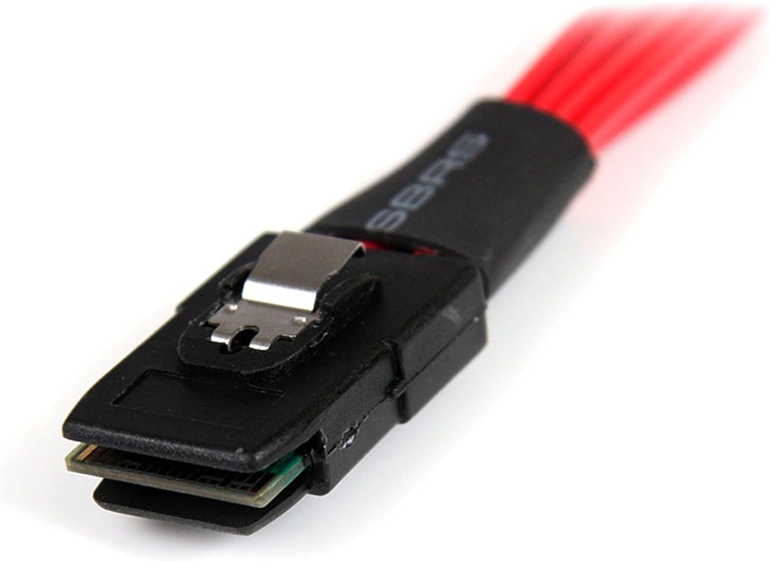 image:imageStarTechcom 50cm Serial Attached SCSI SAS Cable SFF8087 Plug to 4x Latching SATA female Mini SAS to SATA Cable SAS8087S450 Red