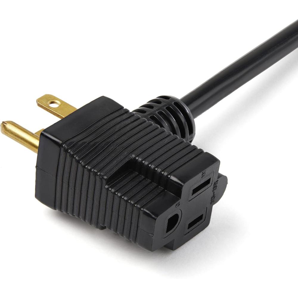 image:imageStarTechcom 3ft 1m Piggyback Power Extension Cord NEMA 515P to 2X NEMA 515R 16 AWG 125V15A UL Certified 1 to 2 Outlet Saver Extension Cord 3Prong Electrical Power Cable PAC10233 ft