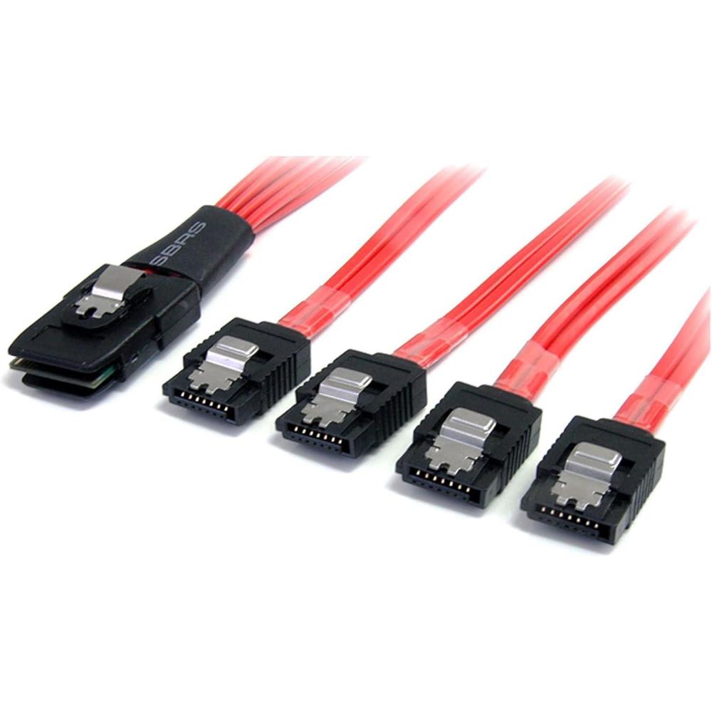 image:imageStarTechcom 50cm Serial Attached SCSI SAS Cable  SFF8087 Plug to 4x Latching SATA female  Mini SAS to SATA Cable SAS8087S450 Red