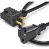 StarTech.com 3ft (1m) Piggyback Power Extension Cord – NEMA 5-15P to 2X NEMA 5-15R, 16 AWG, 125V/15A – UL Certified – 1 to 2 Outlet Saver Extension Cord – 3-Prong Electrical Power Cable (PAC1023)(1 ft)
