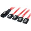 StarTech.com 50cm Serial Attached SCSI SAS Cable – SFF-8087 Plug to 4x Latching SATA (female) – Mini SAS to SATA Cable (SAS8087S450), Red