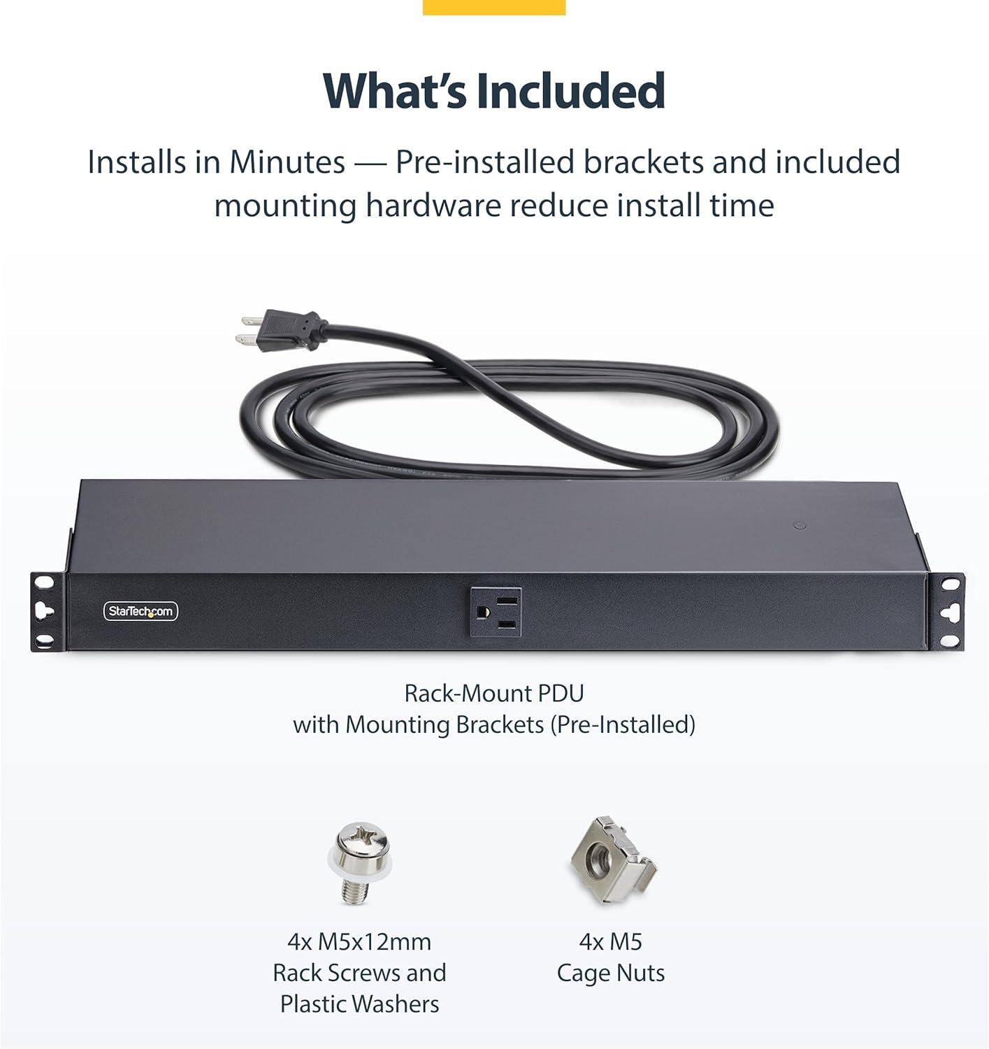 image:imageStarTech 13Outlet Rackmount PDU 1U Server Power Strip 1x Front and 12x Rear Ports Mounted Power Distribution Unit