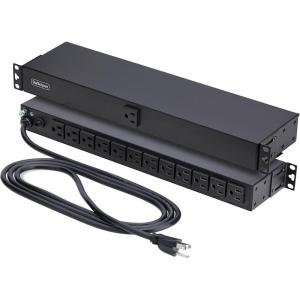 StarTech 13-Outlet Rackmount PDU, 1U Server Power Strip, 1x Front and 12x Rear Ports, Mounted Power Distribution Unit