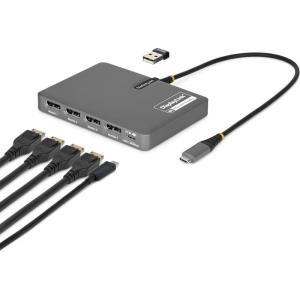 StarTech USB-C to Quad DisplayPort 4K60, 4K120 Workstation Dock, 140W PD Passthrough, USB for Keyboard and Mouse, Windows, Mac M1-M5, USB4, Thunderbolt, DisplayLink DL7400, TAA (Quad-USB-DP-Adapt)