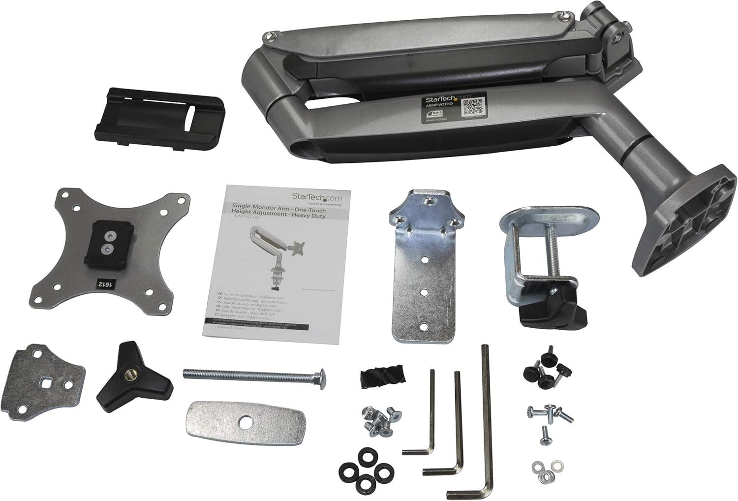 image:imageStarTechcom Desk Mount Monitor Arm Full Motion Articulating Monitors 12 to 34 Adjustable VESA Single Monitor Arm Desk amp Grommet Clamp Silver ARMPIVOTHDSilver