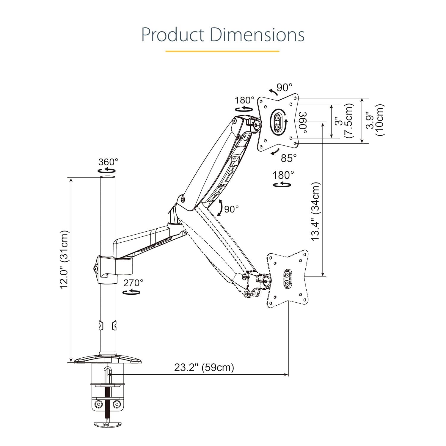 image:imageStarTechcom Laptop Monitor Stand Computer Monitor Stand Full Motion Articulating VESA Desk Mount for Displays up to 27 176lb8kgSingle