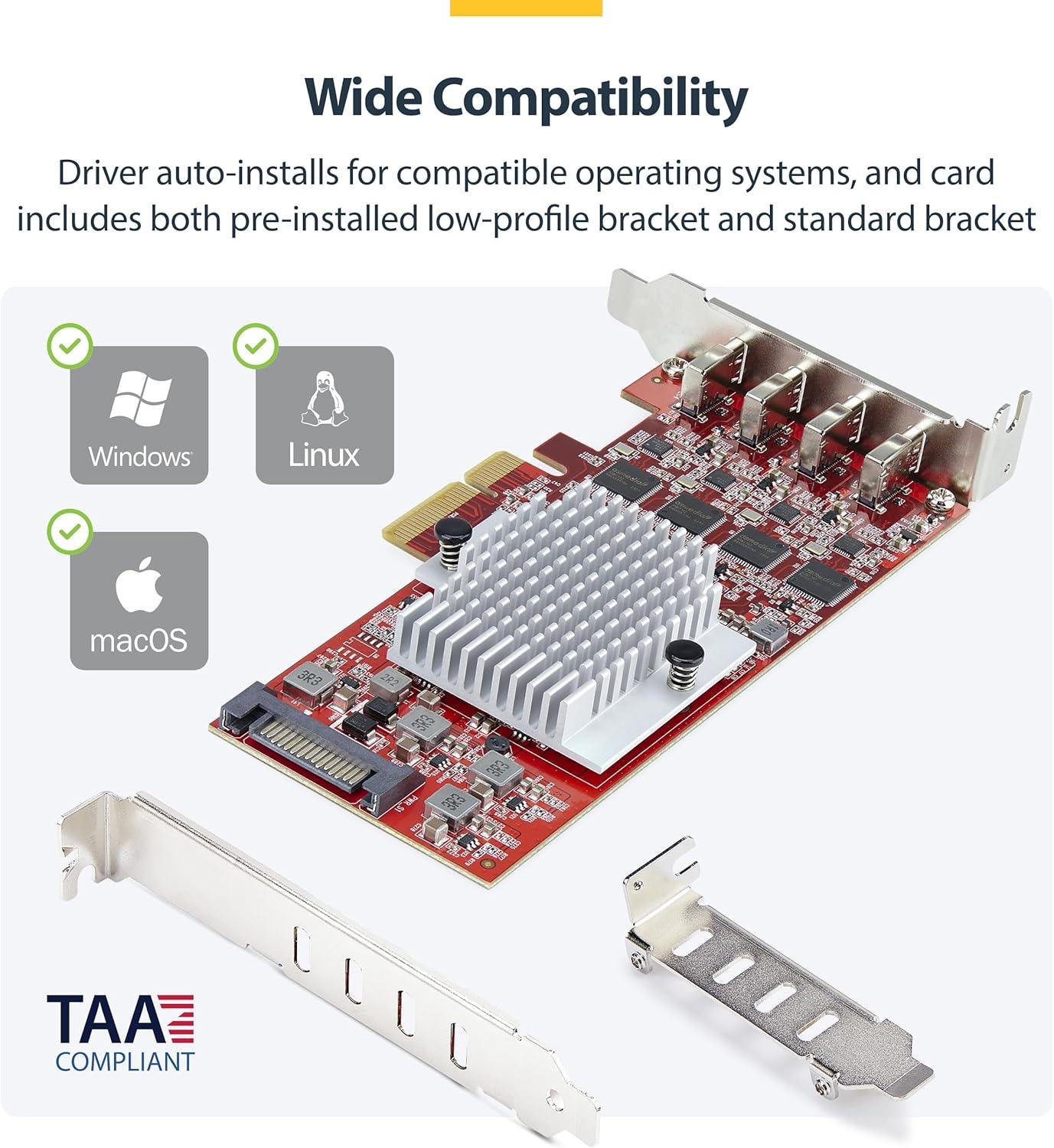 image:imageStarTech 4Port USBA 10Gbps PCIe Card 4X Independent USB 32 Controllers PCI Express 30 Expansion Card TAAUSBC Low Profile