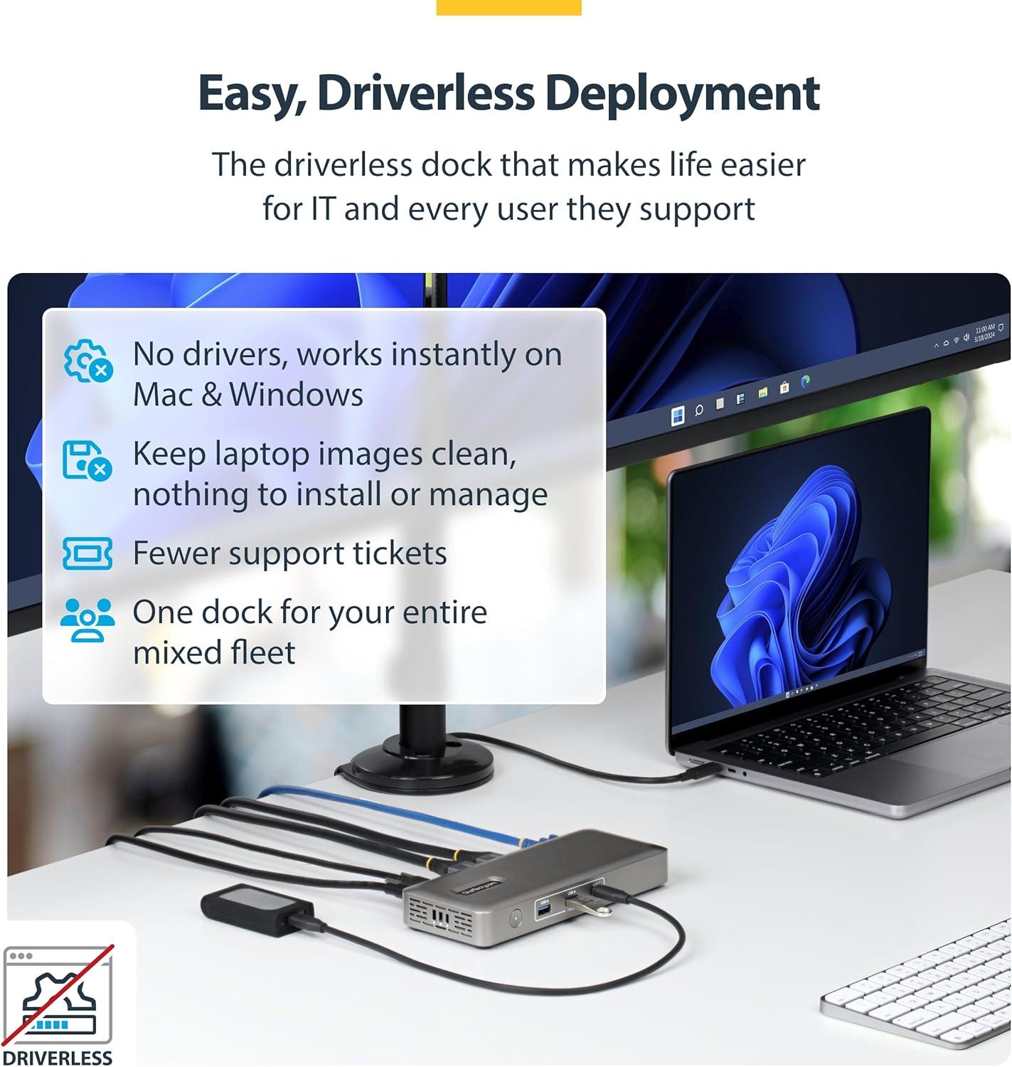 image:imageStarTech USB4 Docking Station Driverless Dual 4K 144Hz for Mac and Windows Universal USBC Dock to DisplayPort with 100W PD and 25GbE 208NUSB4DOCK