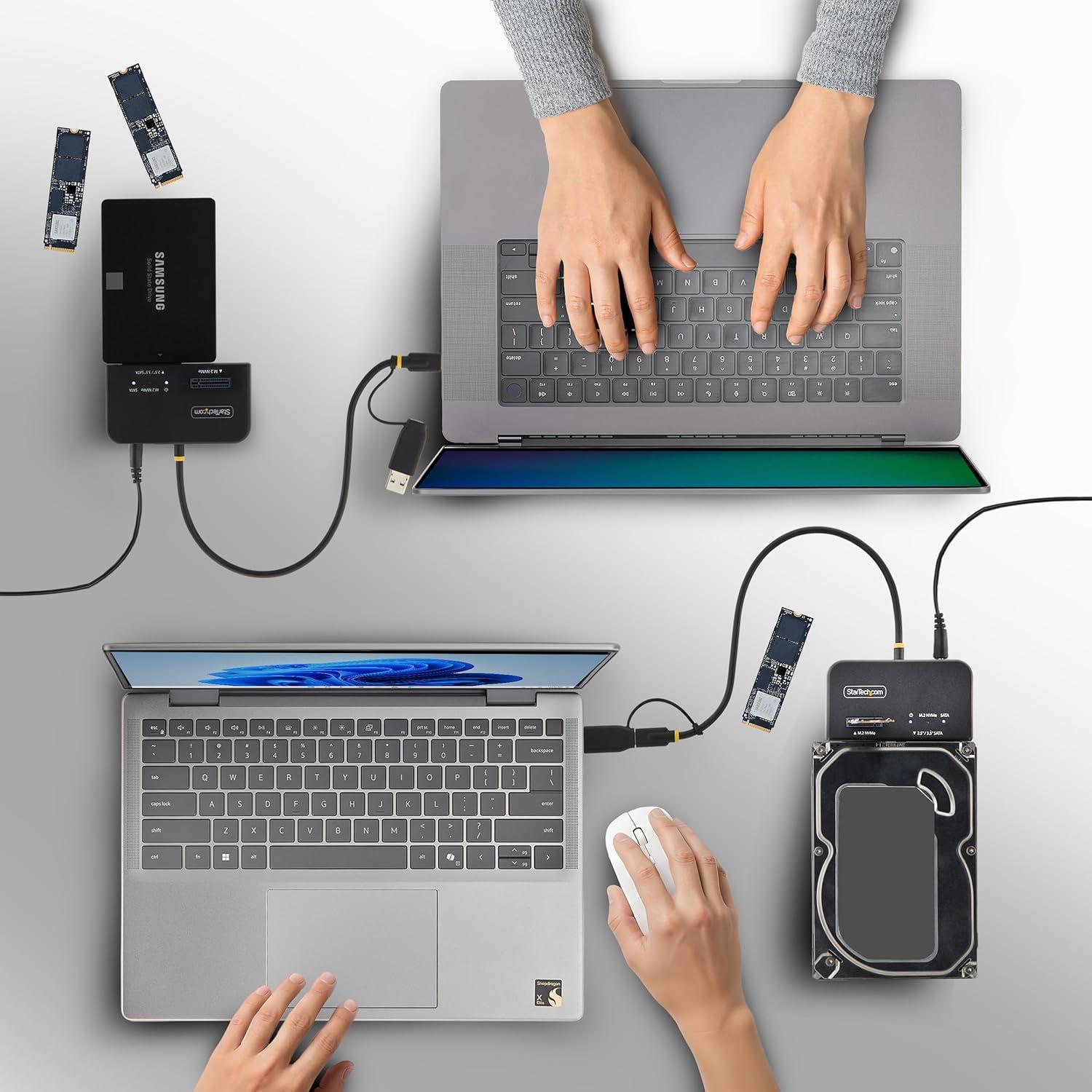 image:imageStarTech USBCUSBA to M2 NVMe and 25in35in SATA Adapter 10Gbps ToolFree External SSD Hard Drive Reader BMMKeyNVMe SATA