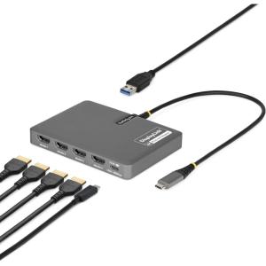 StarTech USB-C to Quad HDMI 4K60 Workstation Dock, 140W PD Passthrough, USB for Keyboard and Mouse, Windows, Mac M1-M5, USB4, Thunderbolt Laptops, DisplayLink DL7400, TAA (Quad-USB-HDMI-Adapt)