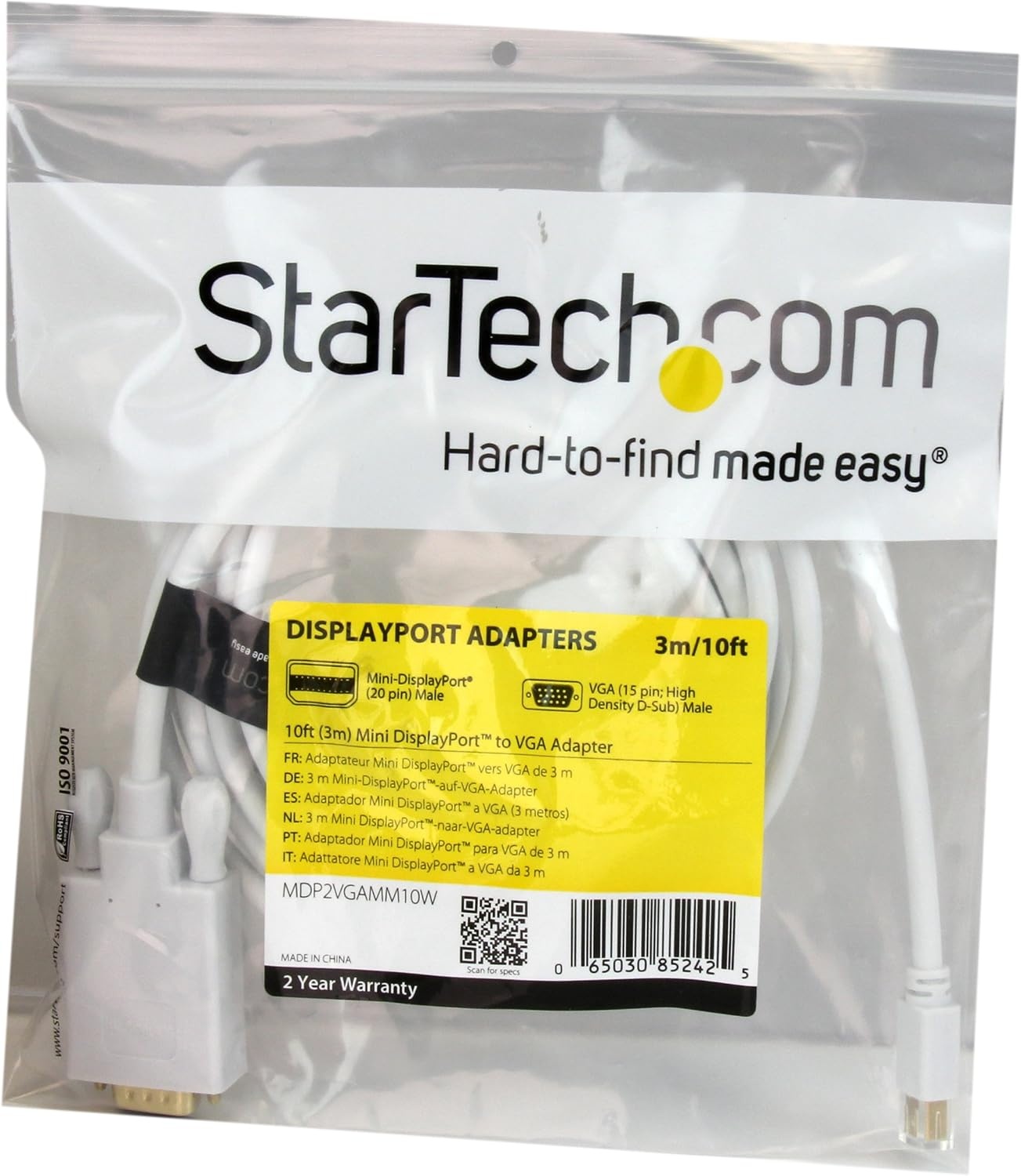 image:imageStarTechcom 10 ft Mini DisplayPort to VGA Adapter Cable mDP to VGA Video Converter Mini DP to VGA Cable for MacPC 1920x1200 White MDP2VGAMM10W