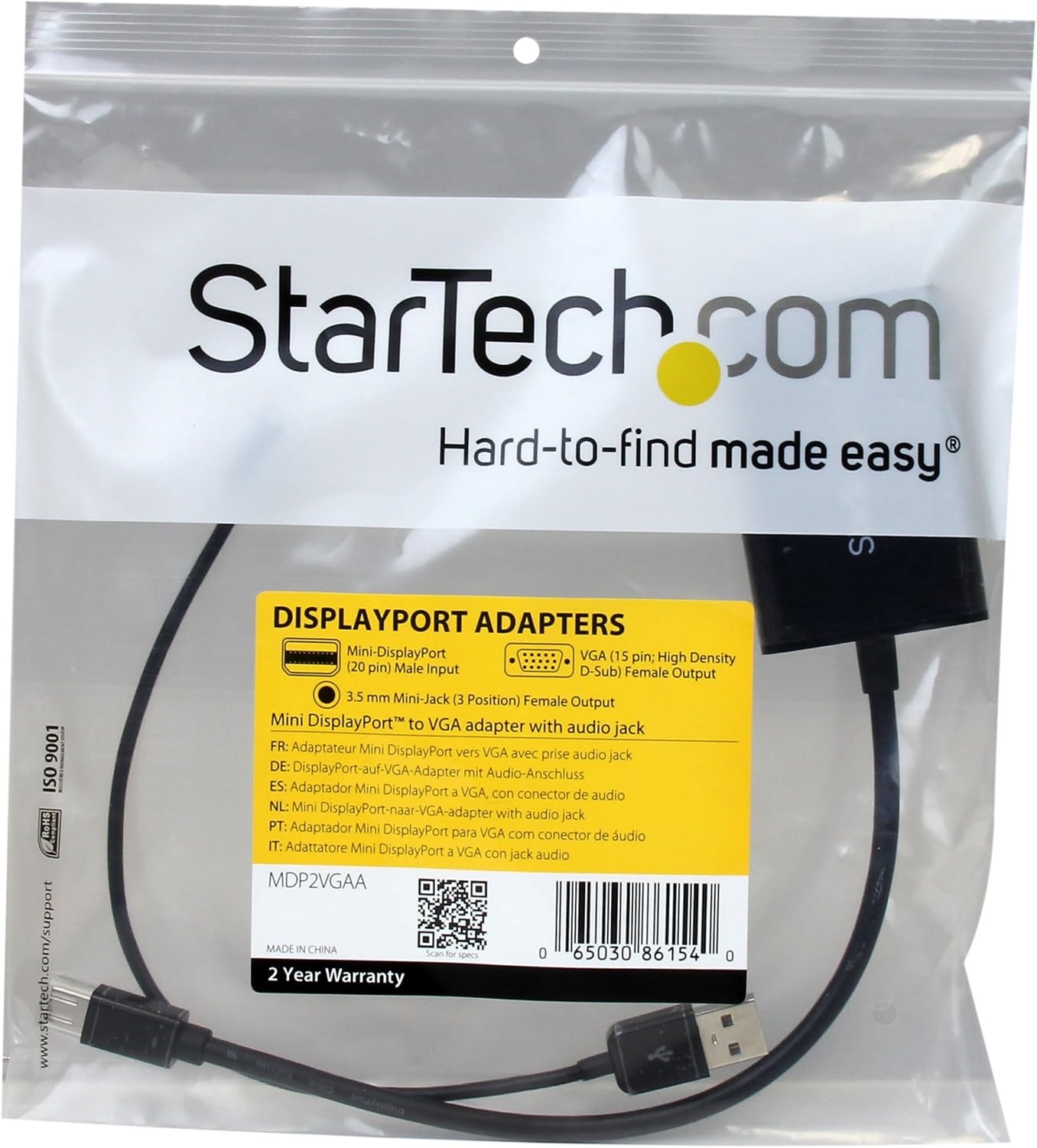 image:imageStarTechcom Mini DisplayPort to VGA Adapter with Audio Mini DP to VGA Converter 1920x1200 MDP2VGAA