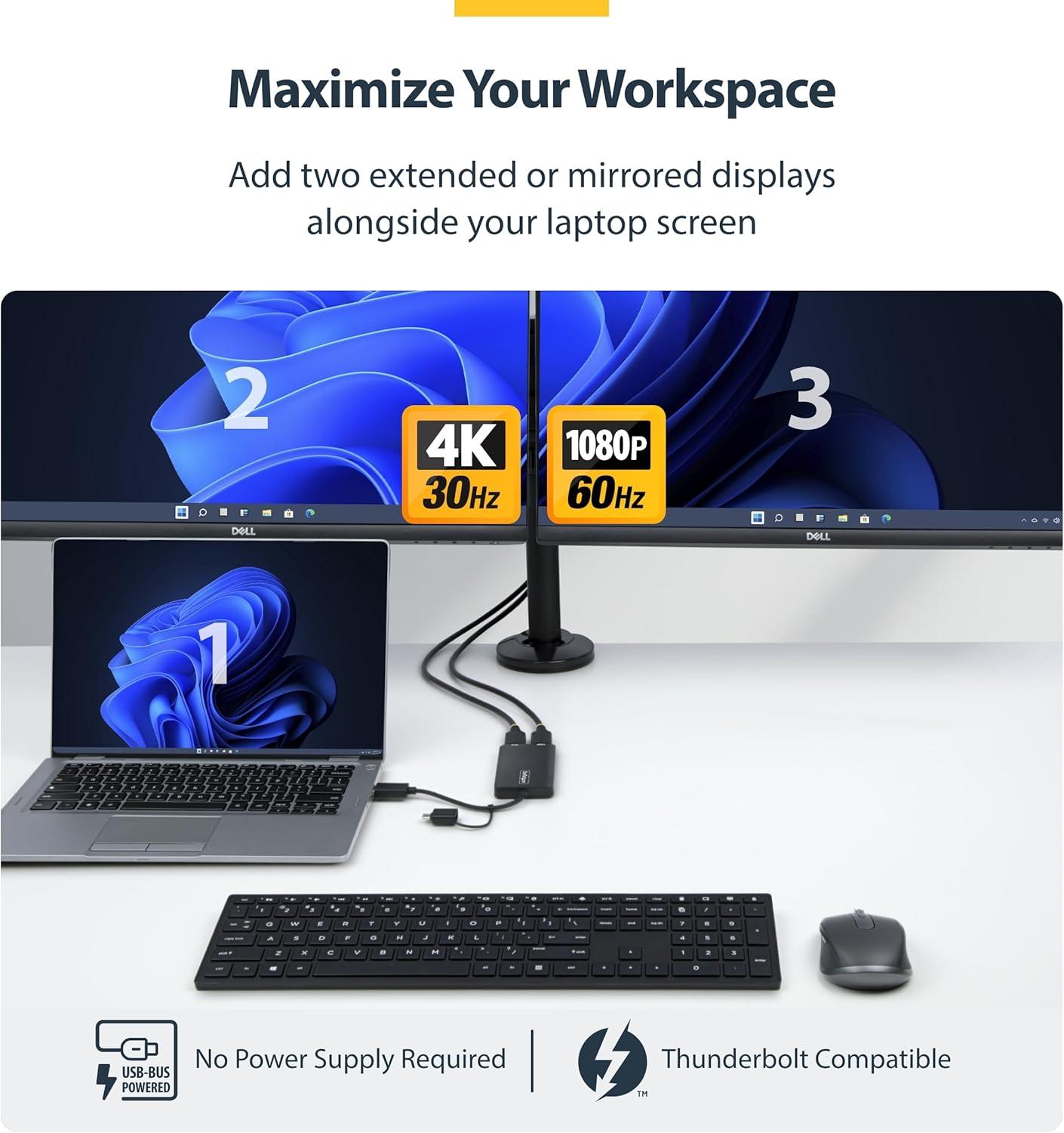imageStarTechCOM Adaptateur USB CA vers Double HDMI pour M1M2M3M4 macOS Windows ChromeOS 4K30 et 1080p RpartiteurExtendeur HDMI Universel USB 30 ou TypeC Installation du Pilote SMI