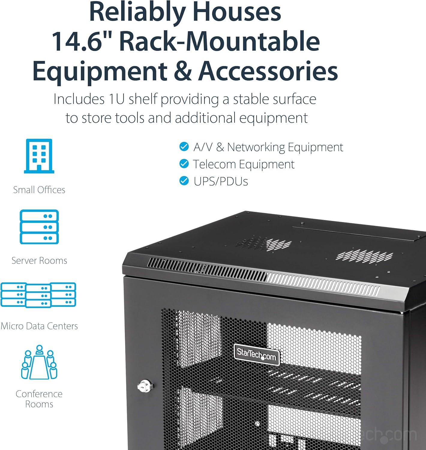imageStarTechcom 15U 4 Post Wall Network Cabinet with 1U Shelf 19quot Wall Server Rack for IT EquipmentDataFixed Max Depth 16