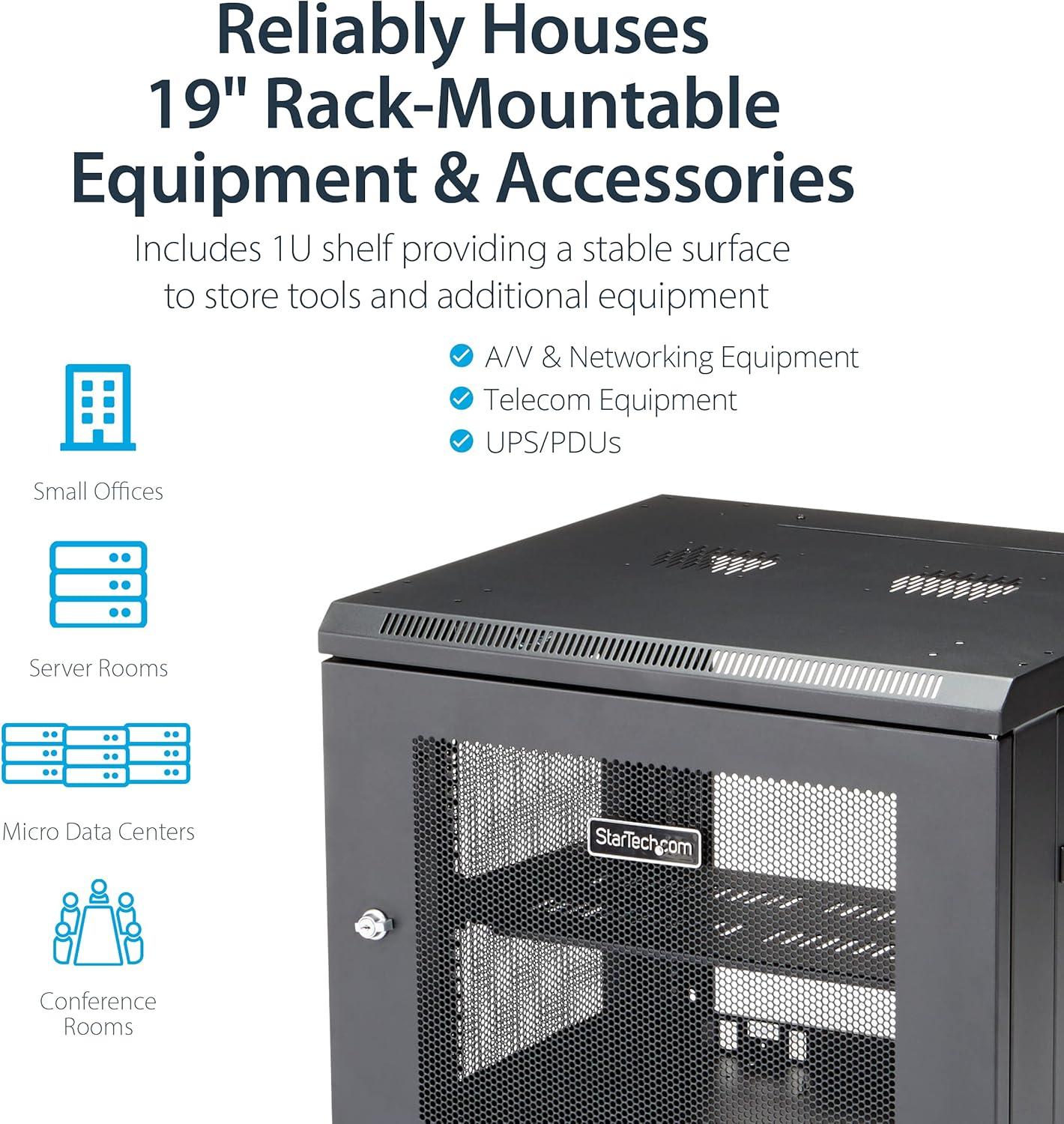 imageStarTechcom 15U 4 Post Wall Network Cabinet with 1U Shelf 19quot Wall Server Rack for IT EquipmentDataFixed Max Depth 19