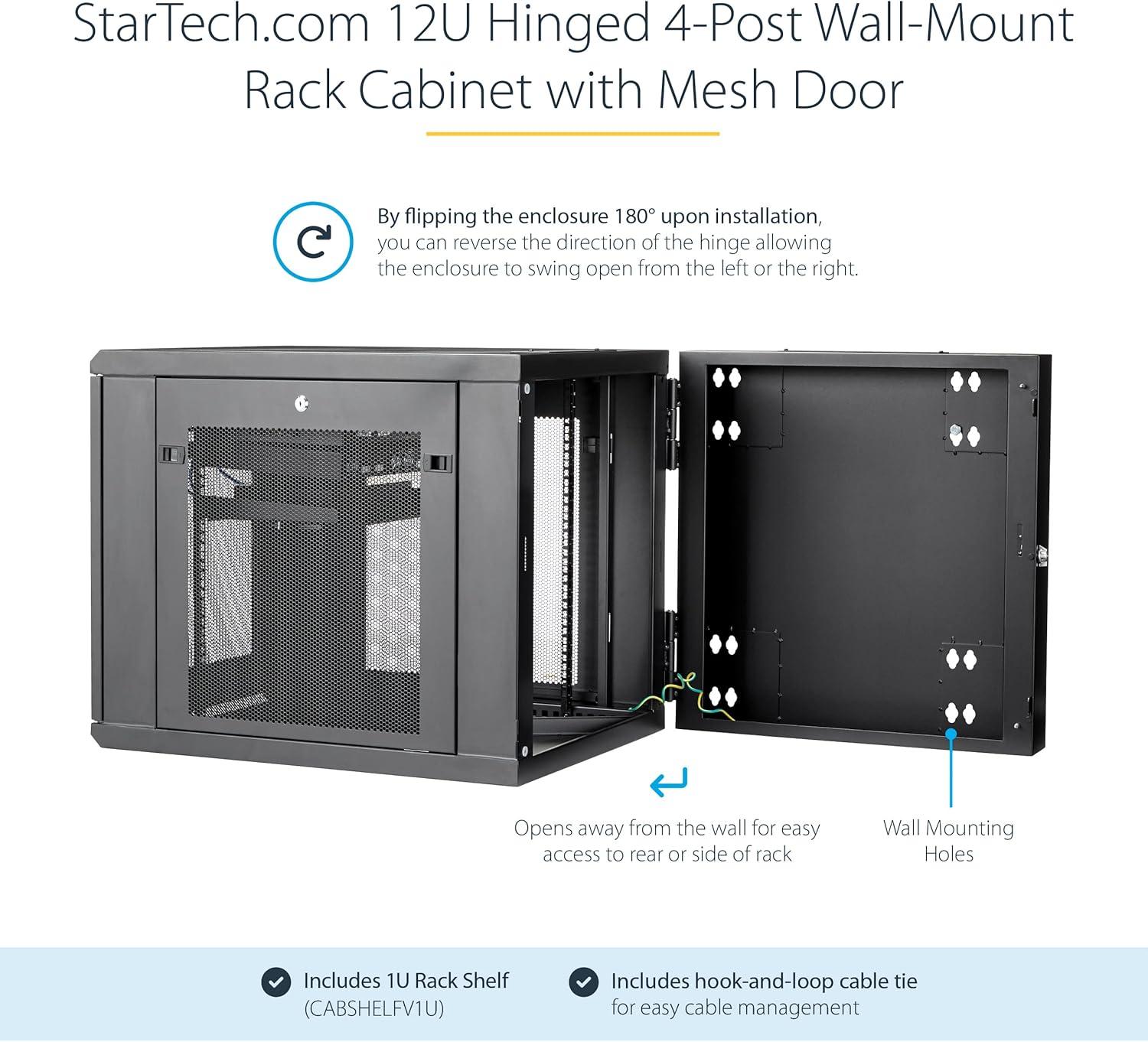imageStarTechcom 15U 4 Post Wall Network Cabinet with 1U Shelf 19quot Wall Server Rack for IT EquipmentDataFixed Max Depth 61 cm