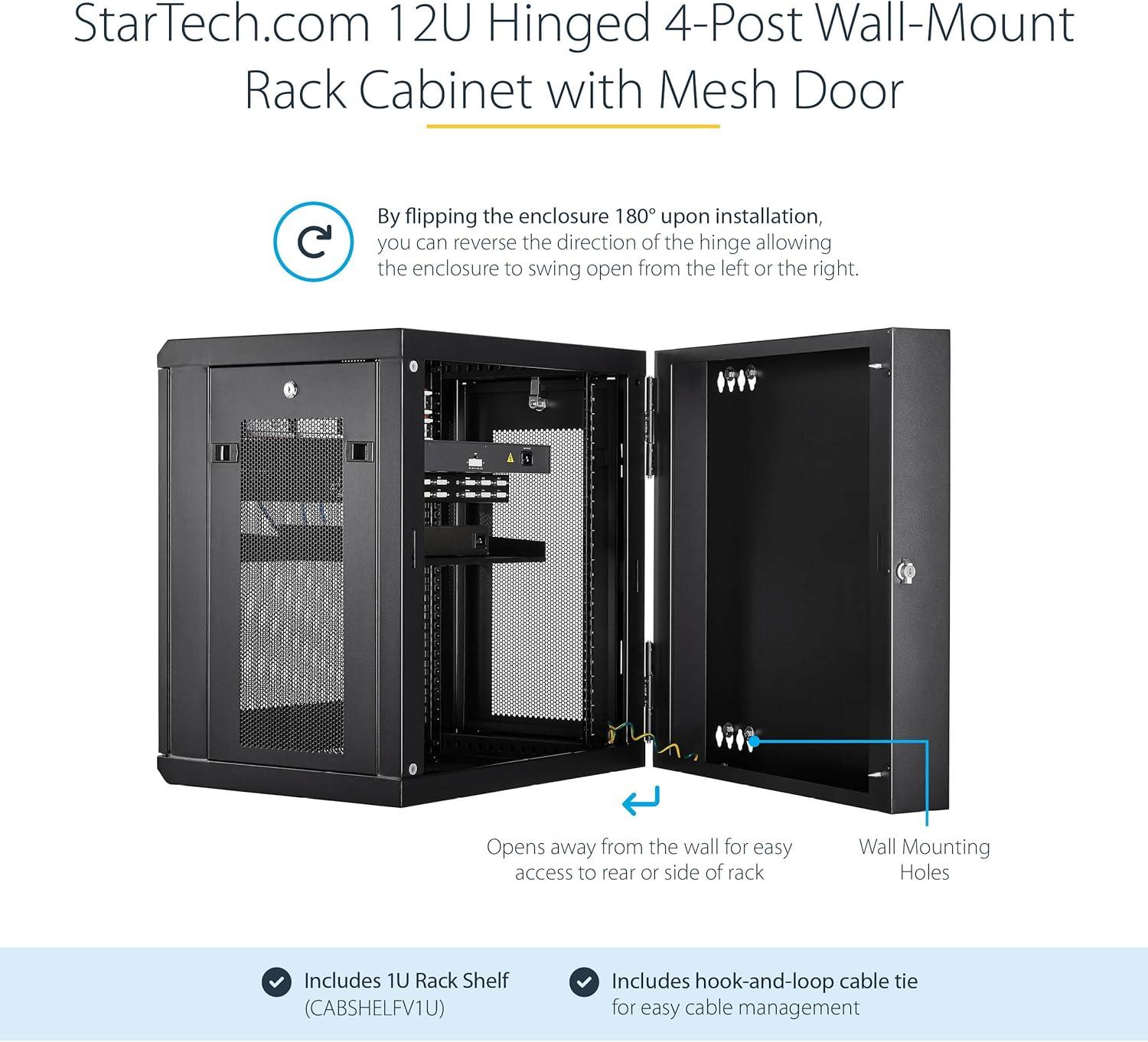 imageStarTechcom 15U 4 Post Wall Network Cabinet with 1U Shelf 19quot Wall Server Rack for IT EquipmentDataHinge Max Depth 16